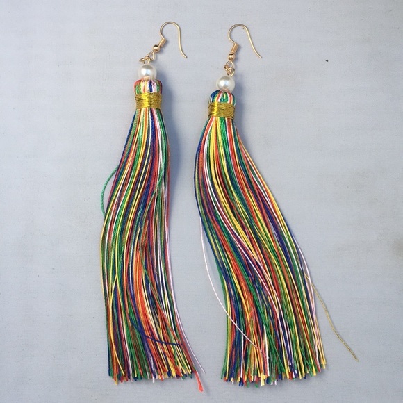 New! Bohemian Multicolored Tassel Earrings - Picture 2 of 7